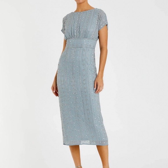 NEW Mac Duggal 8 Slate Blue Midi 93649 Dress Mother Bride Formal
